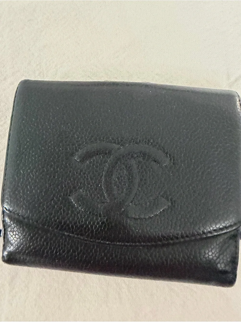 CHANEL Black Caviar Leather Wallet Tonal CC Logo Made in France